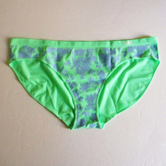 Victoria's Secret PINK Seamless Bikini Panty Size L Light Neon Green Gray floral - Picture 5 of 5